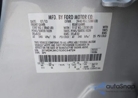 2013 Ford Edge Limited from USA, damaged, VIN 2FMDK3KC5DBC64724